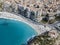 Aerial view of Tropea, house on the rock and Sanctuary of Santa Maria dell`Isola, Calabria.