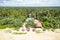 Aerial view of tropical beach with lonely hotel in Sri Lanka