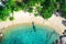 Aerial view of tropical beach and longtail boat, koh Tao, Thailand