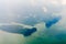 Aerial view of tropical green islands and sea bay