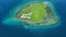 Aerial view with tropical island and blue ocean with coral reef