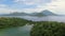 Aerial view of tropical Lake Tidore and volcano island in Ternate, Indonesia.