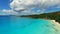 Aerial view of tropical paradise beach with white sand and turquoise water - Anse Lazio, Praslin Island, Seychelles.