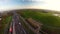 Aerial view of a truck and other traffic driving along a road