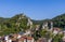 Aerial view of the Tuechersfeld village, a symbol of Franconian Switzerland in Germany