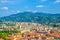 Aerial view Turin Borgo Po district quarter and Basilica di Superga Catholic church