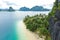 Aerial view of turquoise coastal waters in El Nido