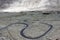 Aerial view of a twisted metal road in the cold dessert Leh in ladakh