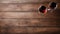 Aerial View Of Two Glasses Of Red Wine On Wooden Table