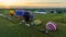 Aerial View on Two Hot Air Balloons Launching, in the Early Morning, From a Field in Rural America