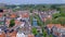 Aerial view of typical colorful Dutch style homes in Delft city centrum, Netherlands