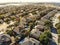 Aerial view typical Texas residential neighborhood in autumn wit