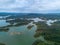 Aerial view of Ulu Kasok Riau tourist attraction, the Raja Ampat wannabe in Riau province, Sumatra island, Indonesia