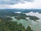 Aerial view of Ulu Kasok Riau tourist attraction, the Raja Ampat wannabe in Riau province, Sumatra island, Indonesia