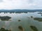 Aerial view of Ulu Kasok Riau tourist attraction, the Raja Ampat wannabe in Riau province, Sumatra island, Indonesia