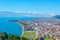 aerial view of unesco world heritage city ohrid in macedonia, fyrom taken from the top of fortress of tzar samuel