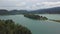 Aerial view on the upper ends of Ossiacher Lake in Carinthia, Austria on a summer day with great cloudscape