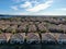 Aerial view of upper middle class neighborhood with identical residential subdivision house