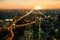 Aerial view with urban architecture with sunset