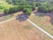 Aerial view urban park with paved pathway in Texas, USA