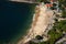 Aerial view of Urca beach and neighborhood homes, Rio de Janeiro, Brasil.