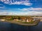 Aerial view of Urk with its lighthouse a small town on the IJsselmeer