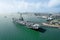 Aerial view of the USS Lexington Museum by the Bay in Corpus Christi, Texas on a sunny day