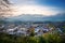 Aerial view of Vaduz at sunset with Appenzell Alps on background - Vaduz, Liechtenstein