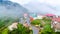 Aerial view of valley from Dhanaulti, a hill station situated in the foothills of the Garhwal Himalayan range