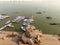 An aerial view of the Varanasi ghats