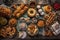 aerial view of a variety of pastries on a counter