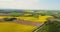 Aerial View of Various Agriculture Fields Blooming. Rural Countryside Scene.