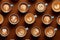 aerial view of various assorted coffee cups