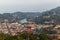 Aerial view of various buildings and river, kandy,