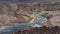 Aerial view of the vast canyon and curved roads of Logar in Afghanistan