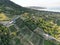 Aerial view of vast farmland in the countryside of Hungary