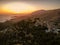 Aerial view of Vathia village at sunset. Vathia, Mani, Laconia, Peloponnese, Greece