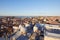 Aerial view of Venice rooftops with Saint Mark Basilica domes, Italy