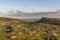 Aerial view of Vergisson village and rock in France