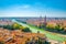 Aerial view of Verona historical city centre, bridges across Adige river, Basilica di Santa Anastasia