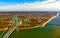 Aerial view on Verrazano Narrows Bridge over the Narrows reflex