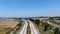 Aerial view of viaduc and highway, freeway road with vehicle in movement