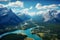 Aerial view of the vibrant landscapes of Banff