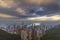 Aerial view of Victoria Bay at the top of Tianping Mountain at sunset in Hong Kong, China