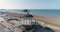 Aerial view of the Victorian bandstand and the ruin of the West pier in Brighton and Hove