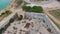 Aerial view of view of the concrete walls of the military Fort on the beach in Tarragona, Spain