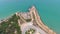 Aerial view of view of the concrete walls of the military Fort on the beach in Tarragona, Spain