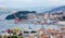 Aerial view on Vigo cargo seaport in sunny day.