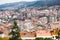 Aerial view on Vigo in Spain. Crowded blocks, offices, roads