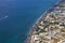 Aerial view of village called Perissa on island of Santorini in Greece  in summer.